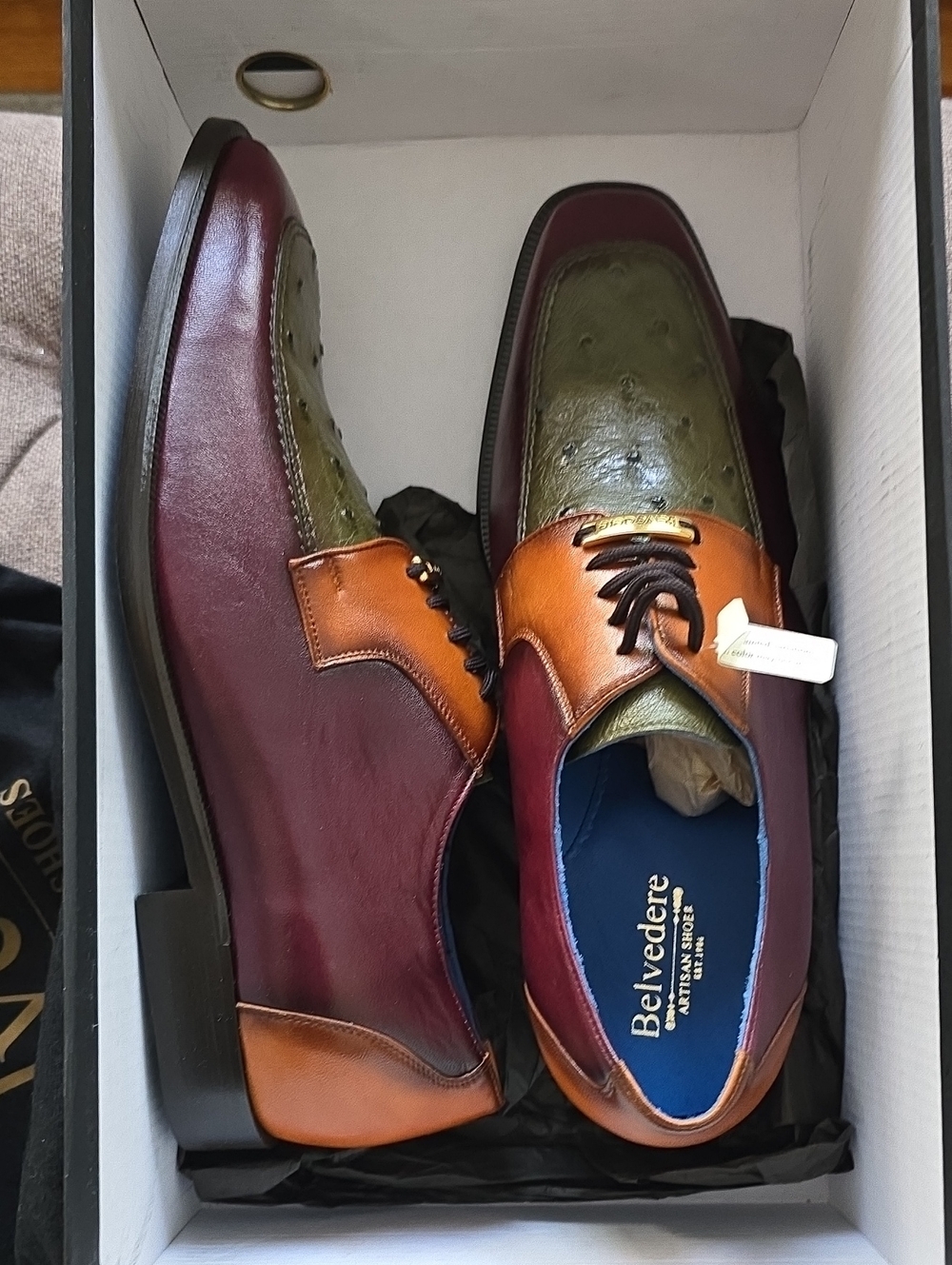 Belvedere Men's Burgundy, Olive & Tan Leather Derby Shoes